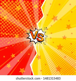 Pop art retro comic. Yellow and red background. Lightning blast halftone dots. Cartoon vs. Vector Illustration