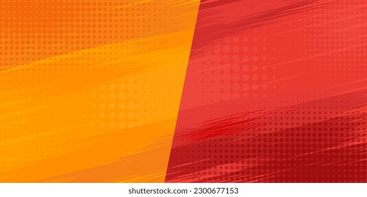 Pop art retro comic. Yellow and red background. Versus lightning blast halftone dots. Cartoon vs. Vector Illustration.