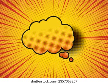 Pop art retro comic. Yellow background superhero. Lightning blast halftone dots. Cartoon vs. Vector