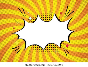 Pop art retro comic. Yellow background superhero. Lightning blast halftone dots. Cartoon vs. Vector