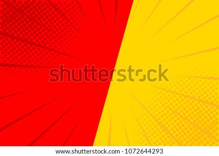 Pop art retro comic. Yellow and red background. Versus lightning blast halftone dots. Cartoon vs. Vector Illustration
