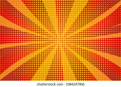 Pop art retro comic. Yellow-red background. Lightning blast halftone dots. Cartoon background, superhero. Vector Illustration