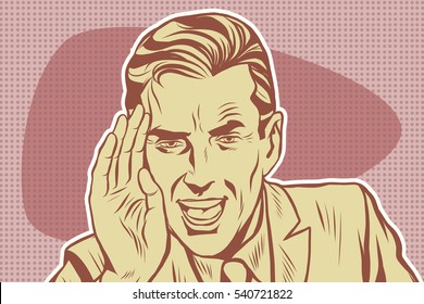 Pop art retro man shouting vector illustration