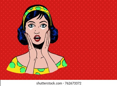 Pop art retro style, Beautiful lady crying, Vector Illustration