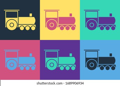 Icono del tren Pop art Retro aislado en fondo de color. Símbolo de transporte público. Ilustración vectorial