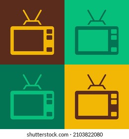 Pop art Retro tv icon isolated on color background. Television sign.  Vector