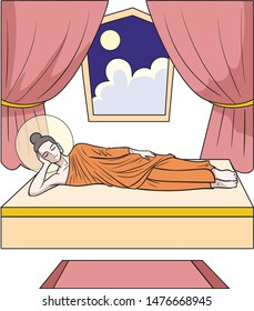 Pop art retro vector illustration Buddha sleep.The image is separated on background.