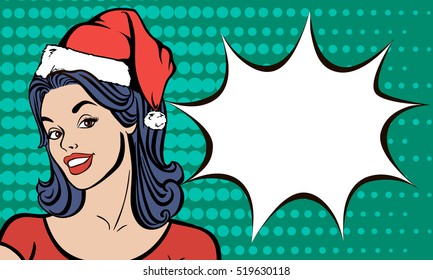 pop art retro woman close-up face vector illustration