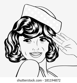 pop art retro woman in comics style, vector illustration