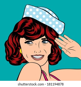 pop art retro woman in comics style, vector illustration