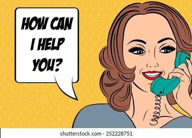 pop art  retro woman in comics style talking on the phone, vector illustration