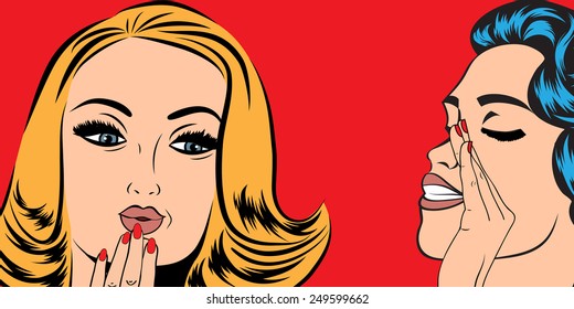 pop art retro women in comics style that gossip, vector illustration