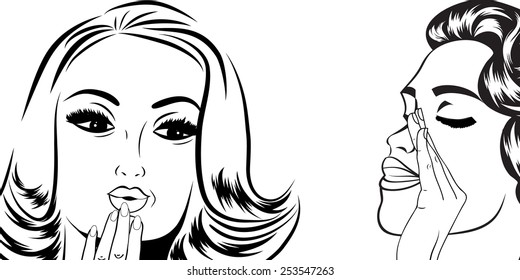 pop art retro women in comics style that gossip, vector illustration
