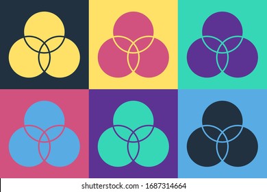 Pop art RGB and CMYK color mixing icon isolated on color background.  Vector Illustration