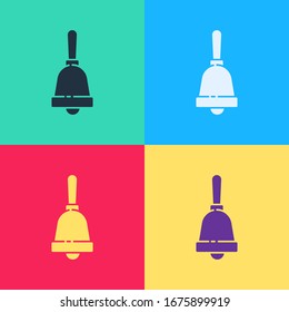 Pop art Ringing bell icon isolated on color background. Alarm symbol, service bell, handbell sign, notification symbol.  Vector Illustration