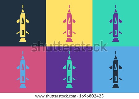 Pop art Rocket icon isolated on color background.  Vector Illustration