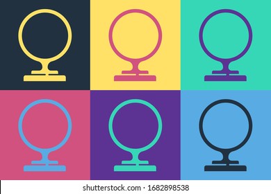 Pop art Round makeup mirror icon isolated on color background.  Vector Illustration