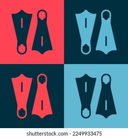 Pop art Rubber flippers for swimming icon isolated on color background. Diving equipment. Extreme sport. Sport equipment.  Vector