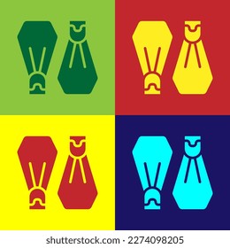 Pop art Rubber flippers for swimming icon isolated on color background. Diving equipment. Extreme sport. Sport equipment.  Vector