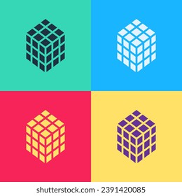 Pop art Rubik cube icon isolated on color background. Mechanical puzzle toy. Rubik's cube 3d combination puzzle.  Vector