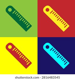 Pop art Ruler icon isolated on color background. Straightedge symbol.  Vector