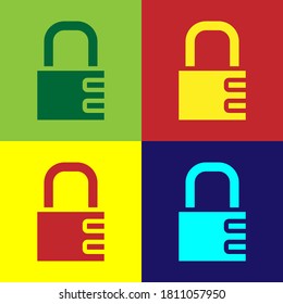 Pop Art Safe Kombination Schloss Symbol einzeln auf Farbhintergrund. Kombinationspadlock. Sicherheit, Sicherheit, Schutz, Passwort, Privatsphäre. Vektorgrafik.
