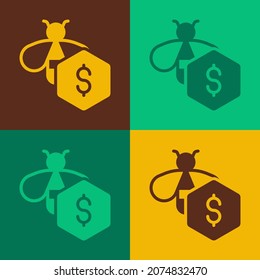 Pop art Sale of bees icon isolated on color background. Sweet natural food. Honeybee or apis with wings symbol. Flying insect.  Vector