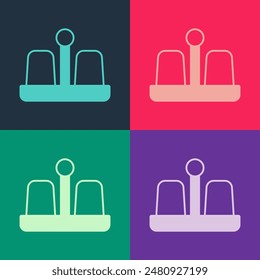 Pop art Salt and pepper icon isolated on color background. Cooking spices.  Vector