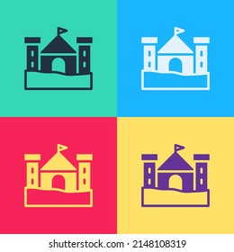 Pop art Sand castle icon isolated on color background.  Vector