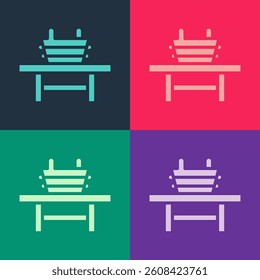 Pop art Sauna bench with bucket icon isolated on color background.  Vector