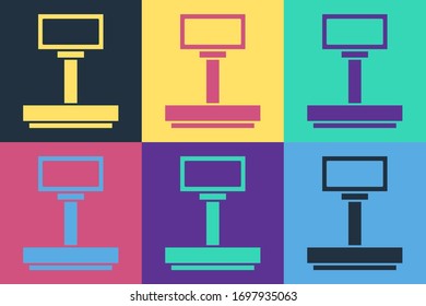 Pop art Scale icon isolated on color background. Logistic and delivery. Weight of delivery package on a scale.  Vector Illustration