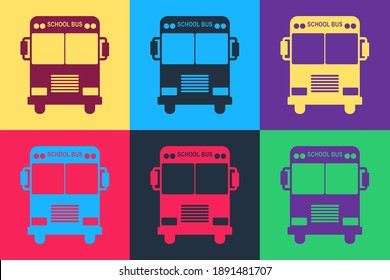 Pop art School Bus icon isolated on color background. Vector.