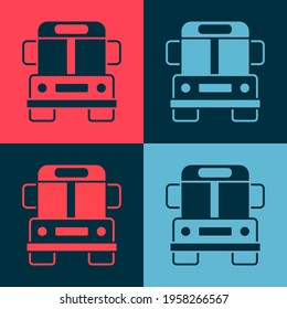 Icono de Pop art School Bus aislado en fondo de color. Símbolo del transporte público.  Vector