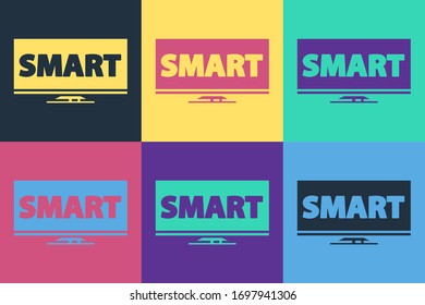 Pop art Screen tv with Smart video technology icon isolated on color background.  Vector Illustration