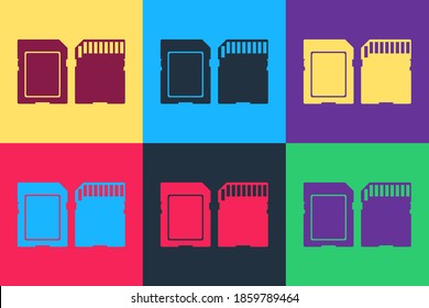 Pop art SD card icon isolated on color background. Memory card. Adapter icon. Vector.