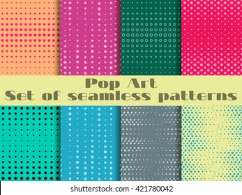 Pop Art seamless pattern. Set backgrounds.
