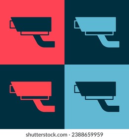 Pop art Security camera icon isolated on color background.  Vector