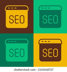 Pop art SEO optimization icon isolated on color background.  Vector