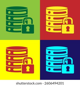 Pop art Server security with closed padlock icon isolated on color background. Security, safety, protection concept.  Vector