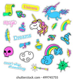 Pop art set with fashion patch badges. Magic set. Stickers, pins, patches, quirky, handwritten notes collection. 80s-90s style. Trend. Vector illustration isolated. Vector clip art