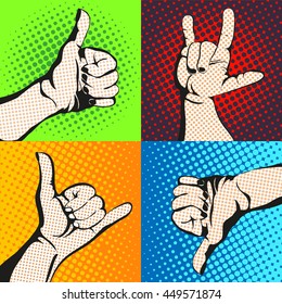 pop art set of gesture in comic style. vector illustration
