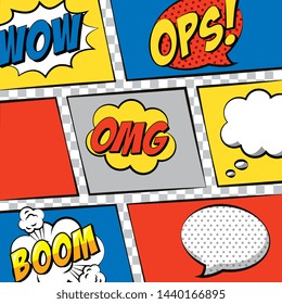 Pop art set of speechs on bubbles and frames cartoons vector editable image