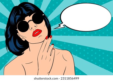 Pop art sexy girl with empty speech bubble