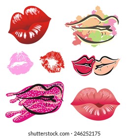 Pop Art Sexy Lips. Vector Set For Yours St. Valentine's Day Card