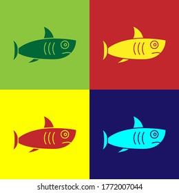 Pop art Shark icon isolated on color background. Vector.