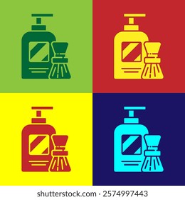 Pop art Shaving gel foam and brush icon isolated on color background. Shaving cream.  Vector Illustration