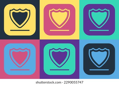 Pop art Shield icon isolated on color background. Guard sign. Security, safety, protection, privacy concept.  Vector