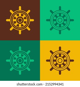 Pop art Ship steering wheel icon isolated on color background.  Vector