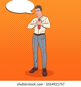 Pop Art Sick Man with Chest Pain. Heart Attack Unhealthy Feeling. Vector illustration