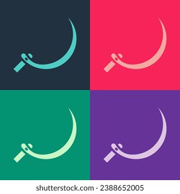 Pop art Sickle icon isolated on color background. Reaping hook sign.  Vector